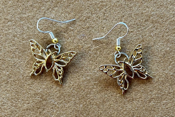 "Christian Butterfly" 24K Gold Plated Brass Earrings 1"