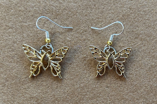 "Christian Butterfly" 24K Gold Plated Brass Earrings 1"