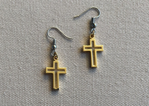 "The Empty Cross" Earrings - 3/4" 24K Gold Plated Brass