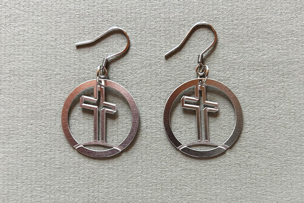 "The Empty Cross" Stainless Steel Earrings 1"
