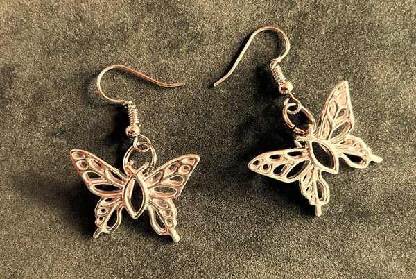 "Christian Butterfly" 14K Solid Gold Earrings 1"