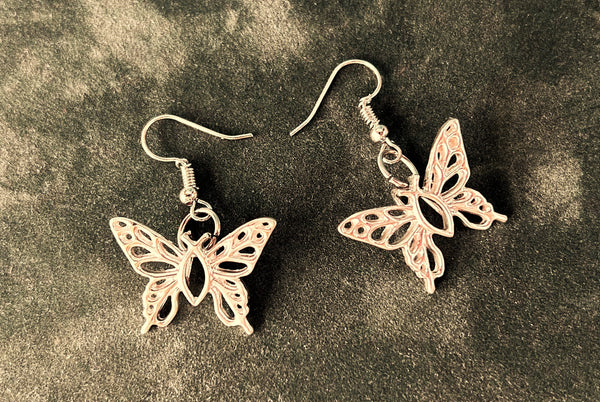 "Christian Butterfly" 14K Solid Gold Earrings 1"