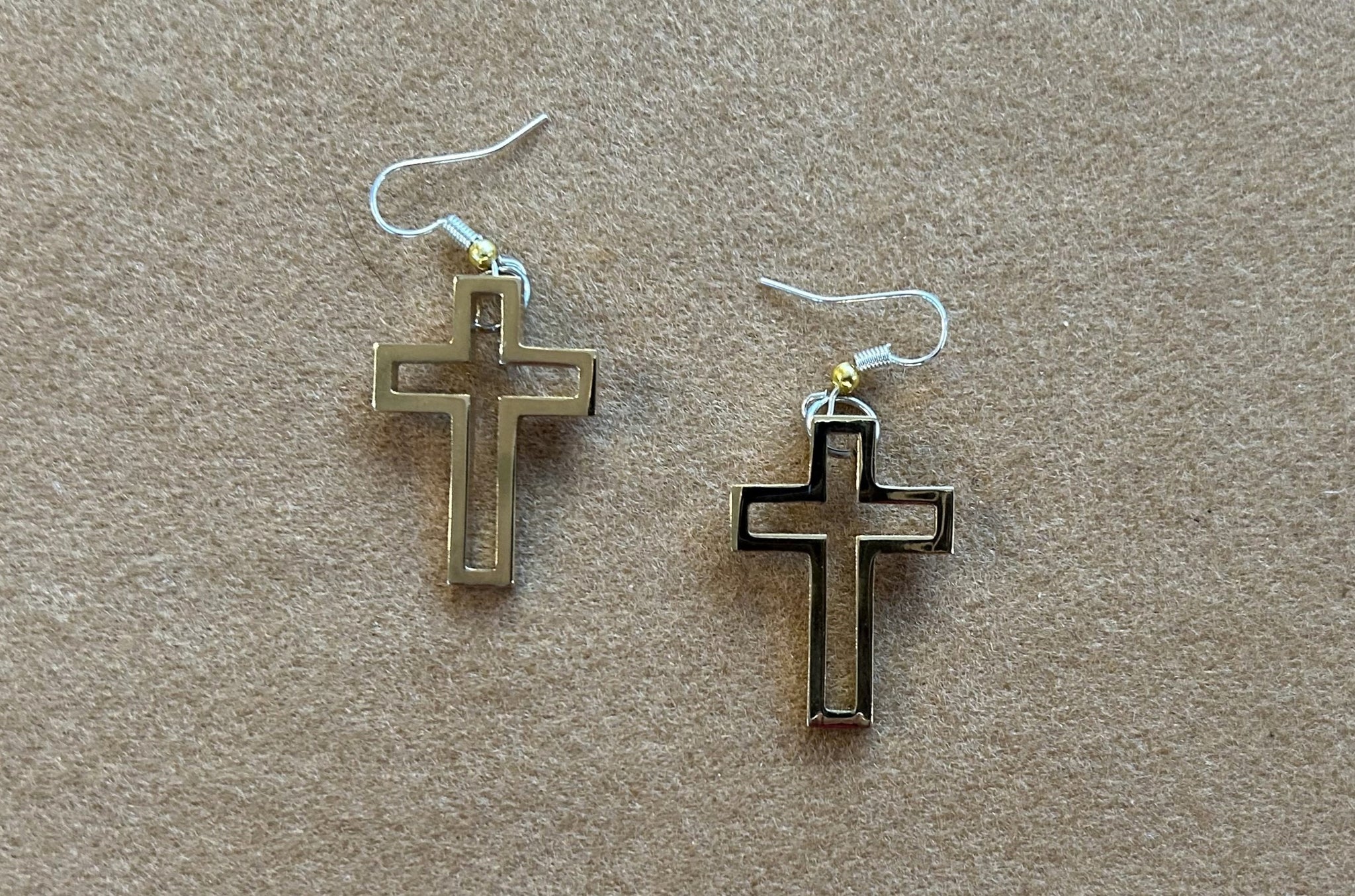 "The Empty Cross" Earrings - 1-1/4" 24K Gold Plated Brass