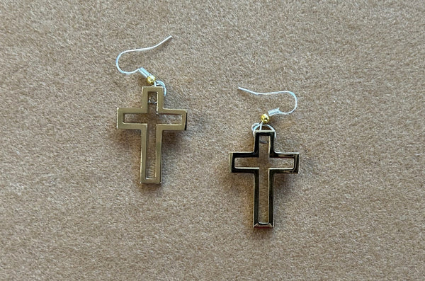 "The Empty Cross" Earrings - 1-1/4" 24K Gold Plated Brass