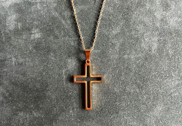 "TEC" Stainless Steel (Golden Color) Pendant/Charm (1.1 inches) with Stainless Steel Chain Necklace 21.5 inches)