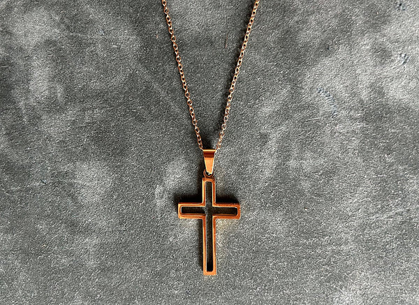 "TEC" Stainless Steel (Golden Color) Pendant/Charm (1.1 inches) with Stainless Steel Chain Necklace 21.5 inches)