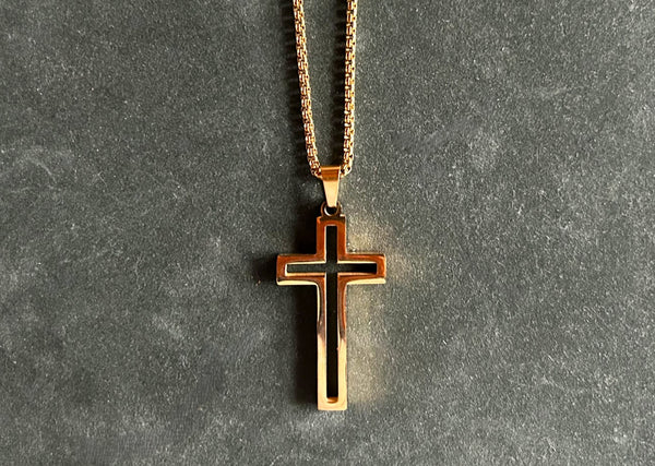 "TEC" Stainless Steel (Golden Color) Pendant/Charm (1.5 inches) with Heavy Box Chain Necklace (24.0 inches)