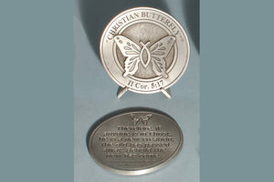"Christian Butterfly" Medallion with Base in Bronze or Pewter