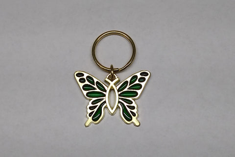 "Christian Butterfly" Key Ring in Acrylic & Brass