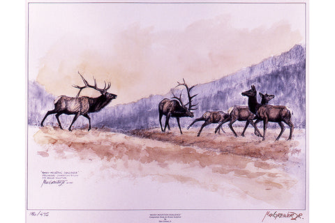 Wildlife: Drawing Print “Rocky Mountain Challenge" (Elk)